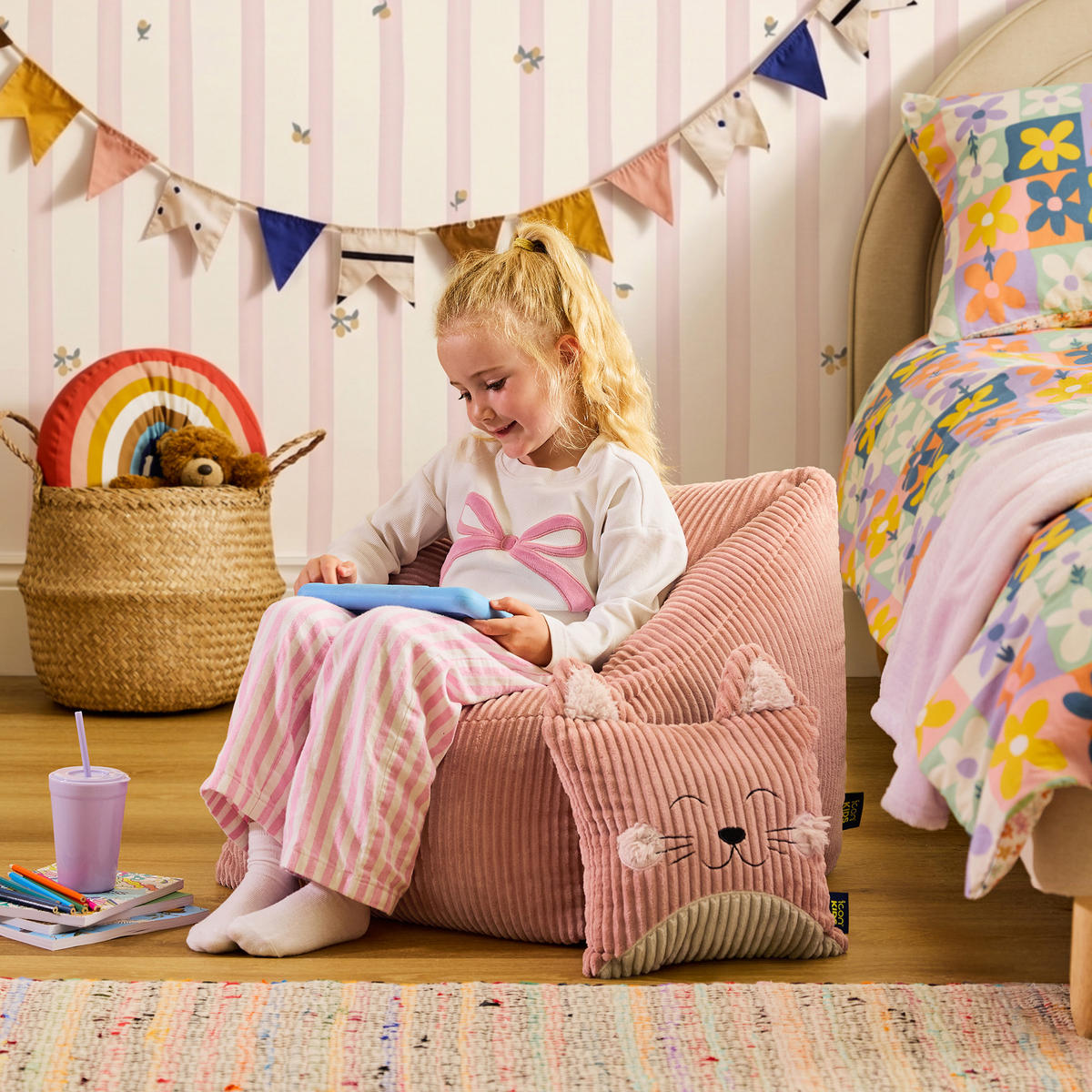 KINDERSITZSACK Natalia mit Animalkissen - Pink, Textil (55/50/55cm) - icon