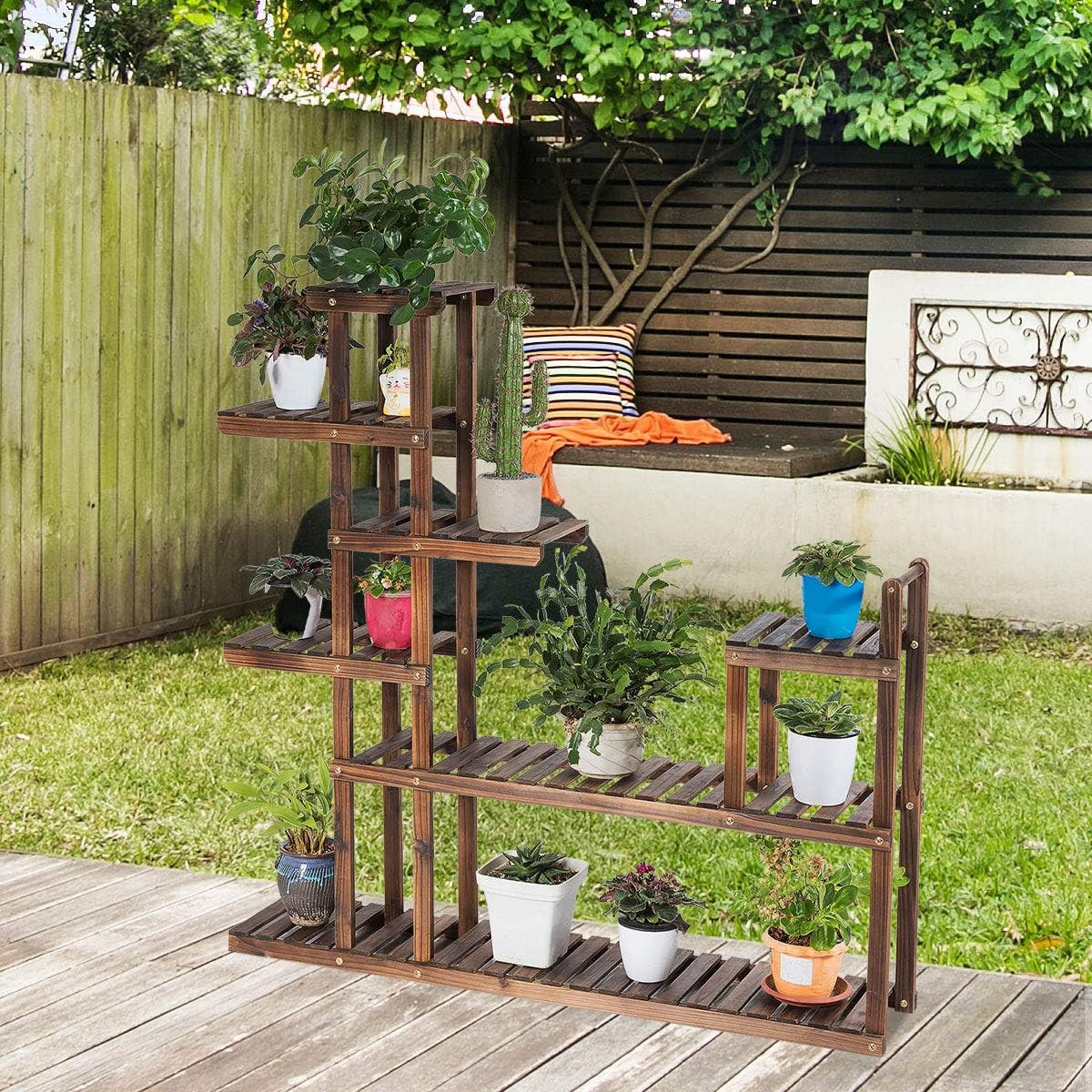 PFLANZENREGAL Blumenregal Holz - Apfelbaumfarben, Holz (25/120/120cm) - COSTWAY