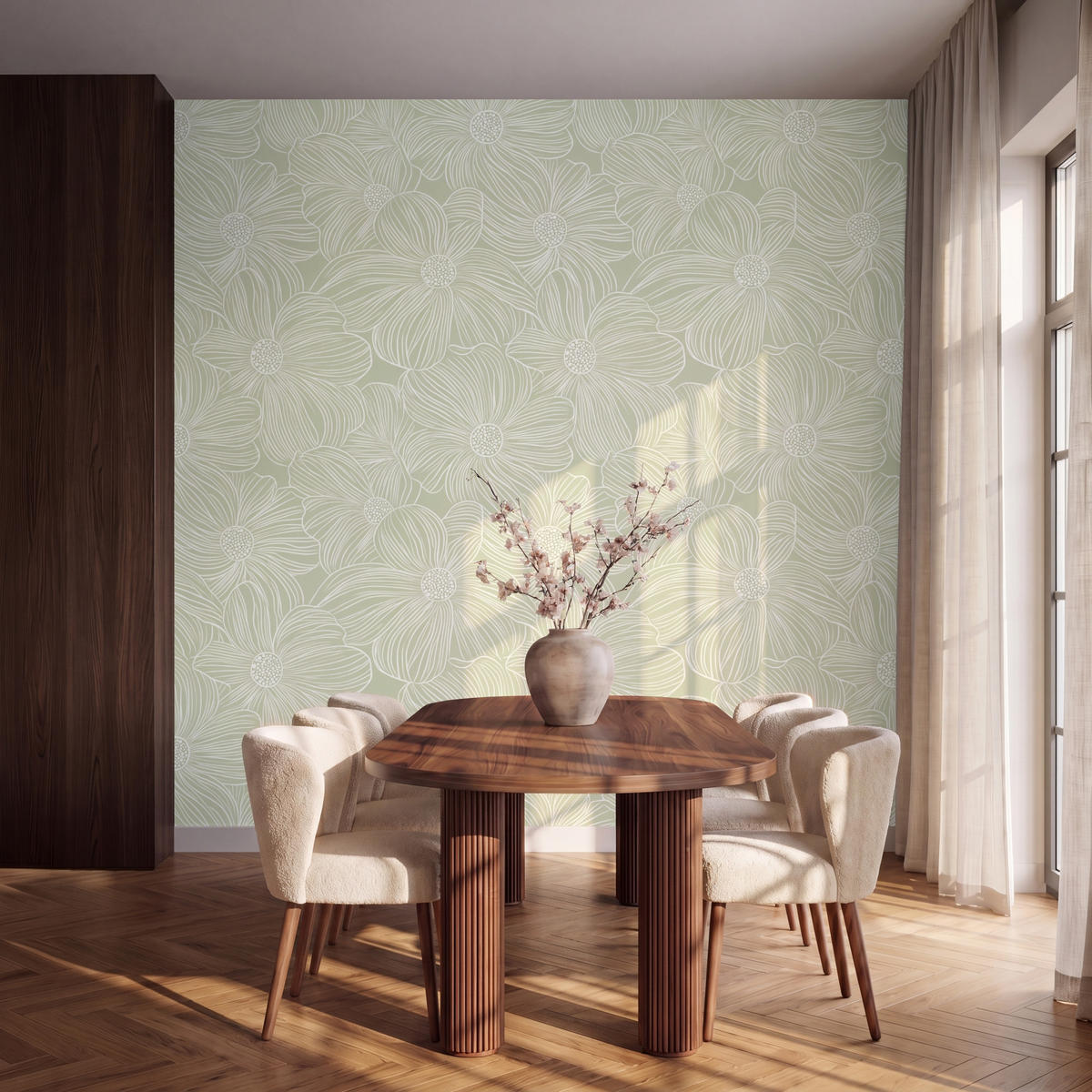 TAPETE - Gelassenheit - Blumen - Grün - 300x300 cm - Salbeigrün, Papier (300/300cm) - OnlyWow