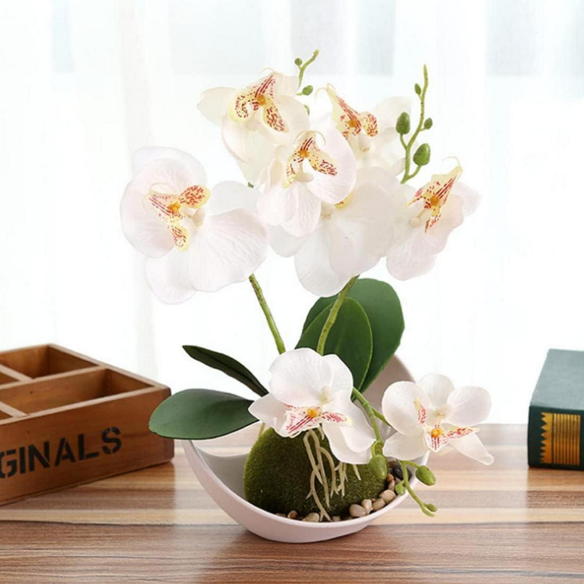 KÜNSTLICHE Orchidee 27 cm weißer Topf - Weiß, Kunststoff (27cm)