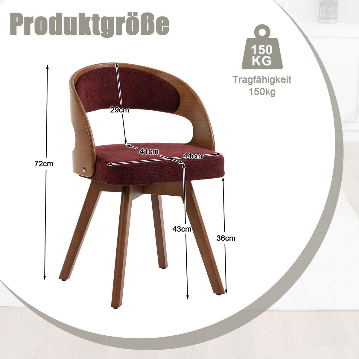 STUHL 2er-Set Esszimmerstuhl,360° drehbar,Massivholzrahmen,Leinenstoff,Rot - Rot, Holz (44/72/41cm) - LVHOM