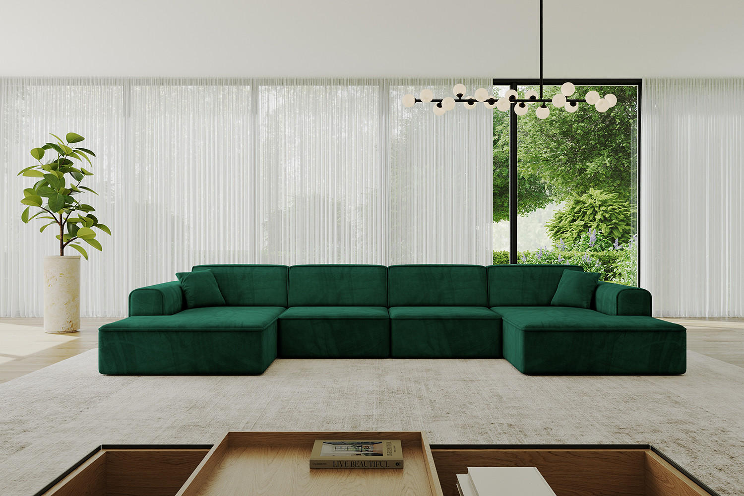 WOHNLANDSCHAFT IREA-U2-v3 - 388x171x79 cm Grün - Smaragdgrün/Dunkelgrün, Holzwerkstoff/Textil (388/79/171cm) - ALTDECOR