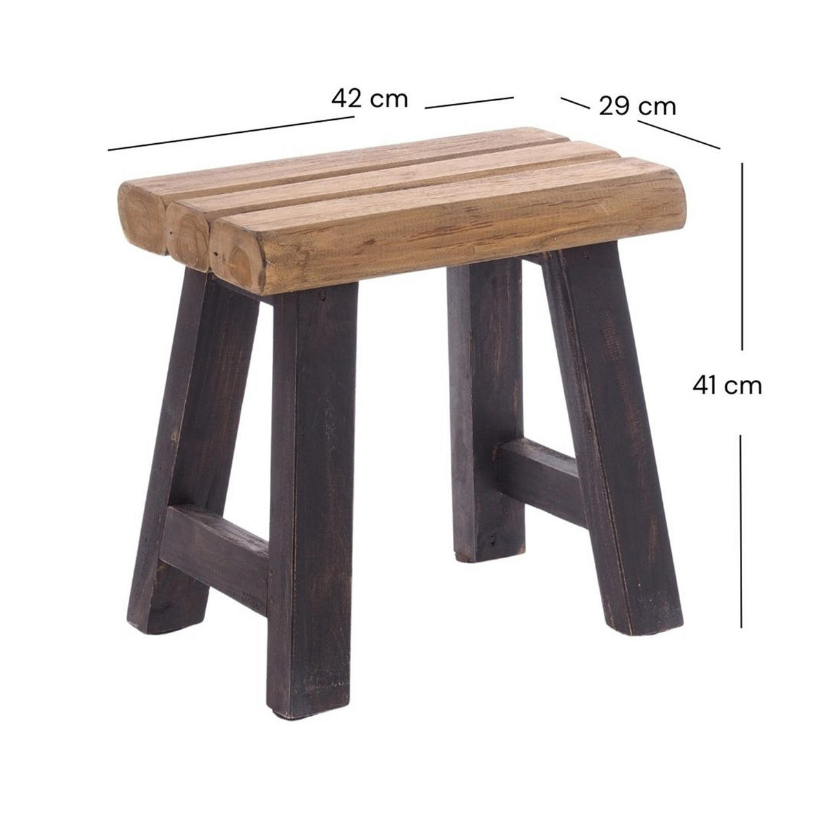 SITZHOCKER Rustic Teakholz massiv 04 schwarz-natur - Graubraun, Holz (42/41/29cm) - DESIGN DELIGHTS