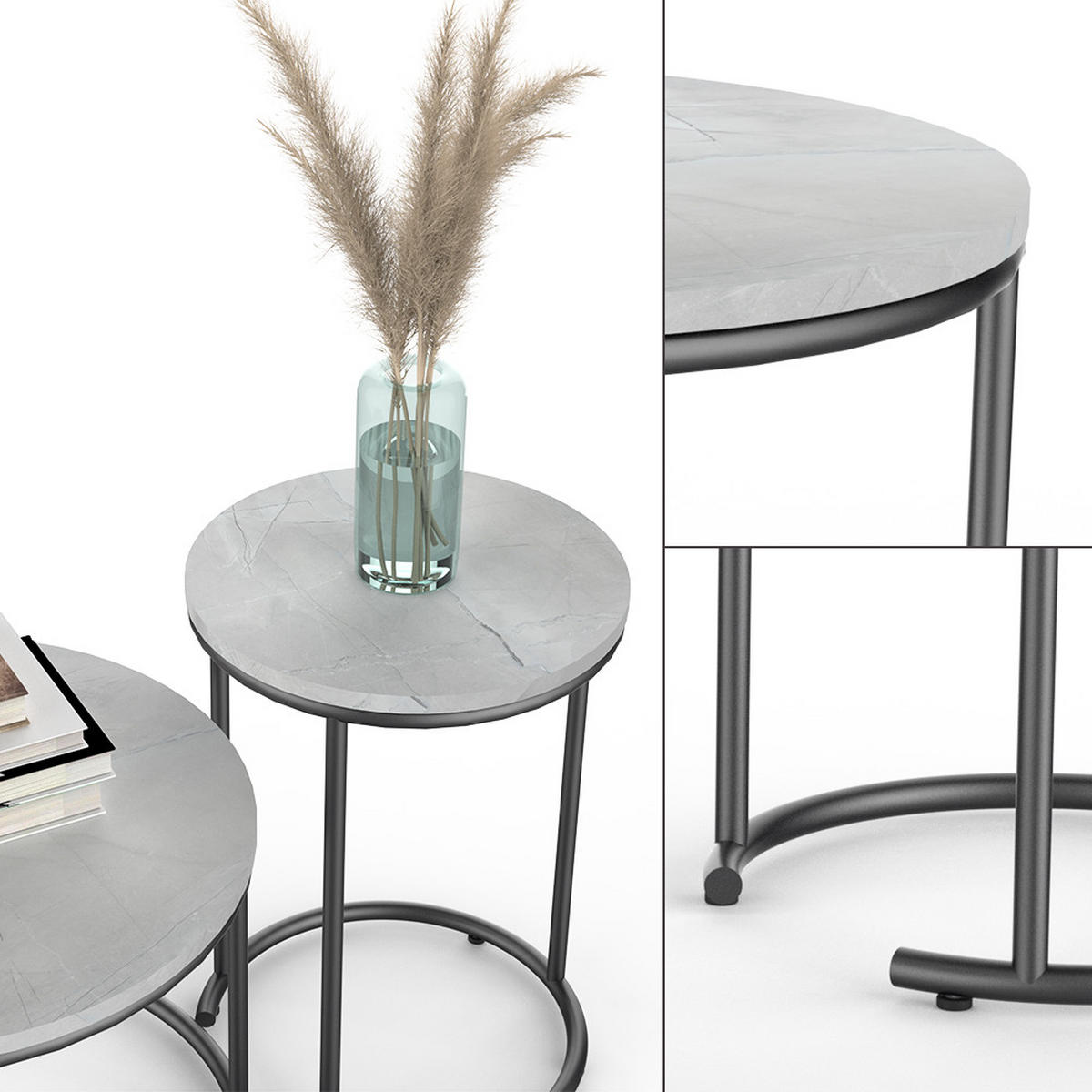COUCHTISCH-SET Ottawa Marmor Weiß 55 x 55 cm 2 Teile - Weiß Hochglanz, Holzwerkstoff (55/55/34.5cm) - Vicco