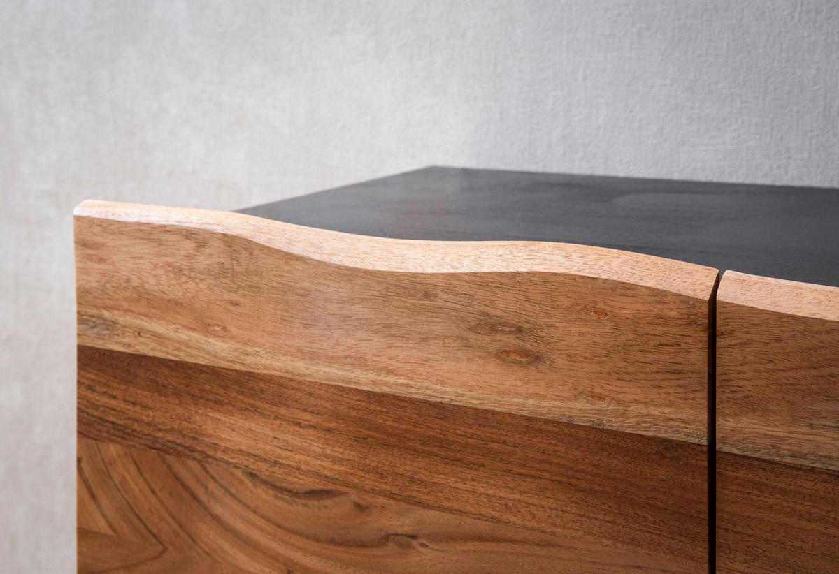 SIDEBOARD – Akazie Massivholz, 180x75x45 cm, mit Baumkante, Türen, Metallbeine - Schwarz, Holz/Metall (180/75/45cm) - KADIMA DESIGN
