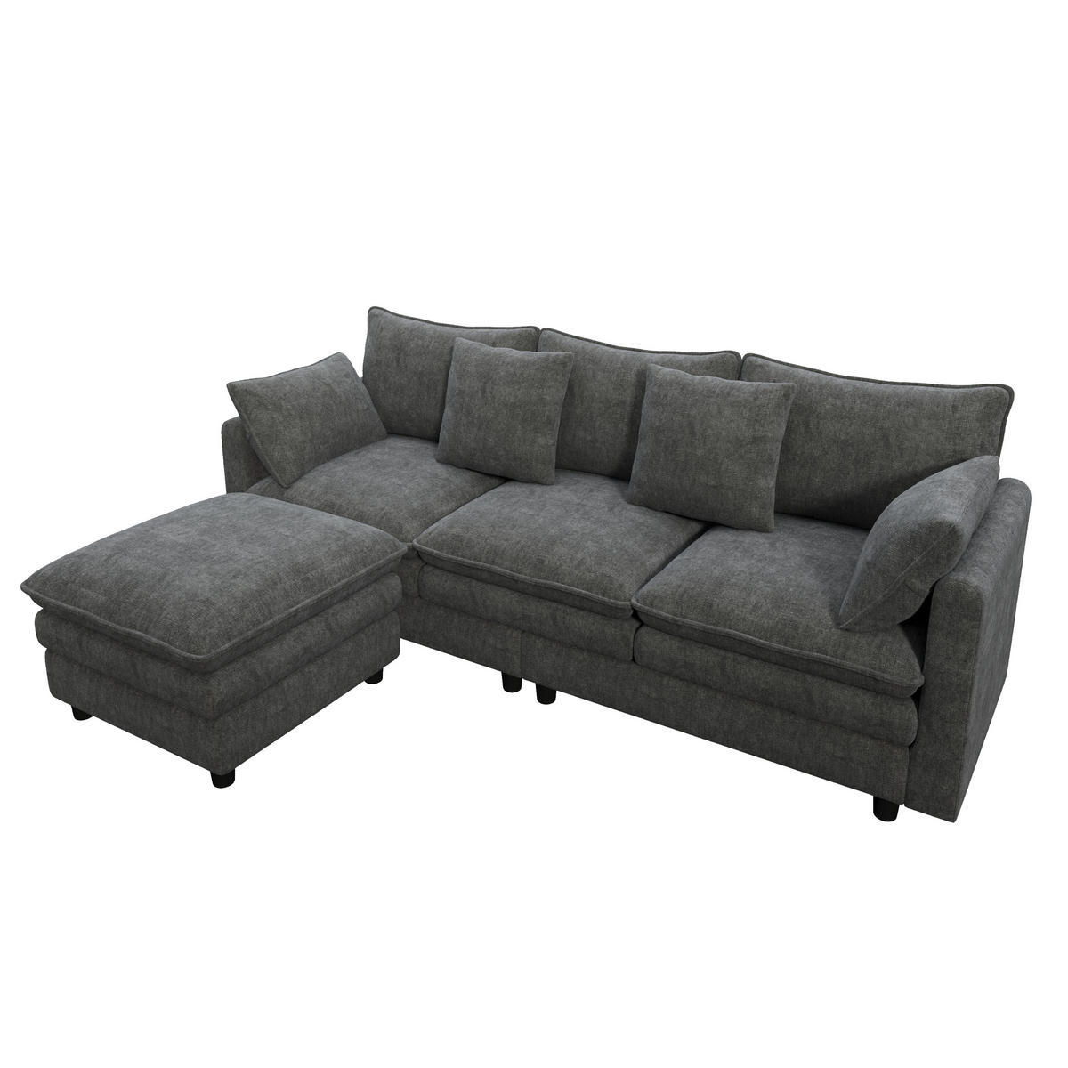 ECKSOFA 212/150/90 cm Grau mit 4 Zierkissen und 3 Rückenlehnen - Grau, Textil (212/150cm) - Oxeza