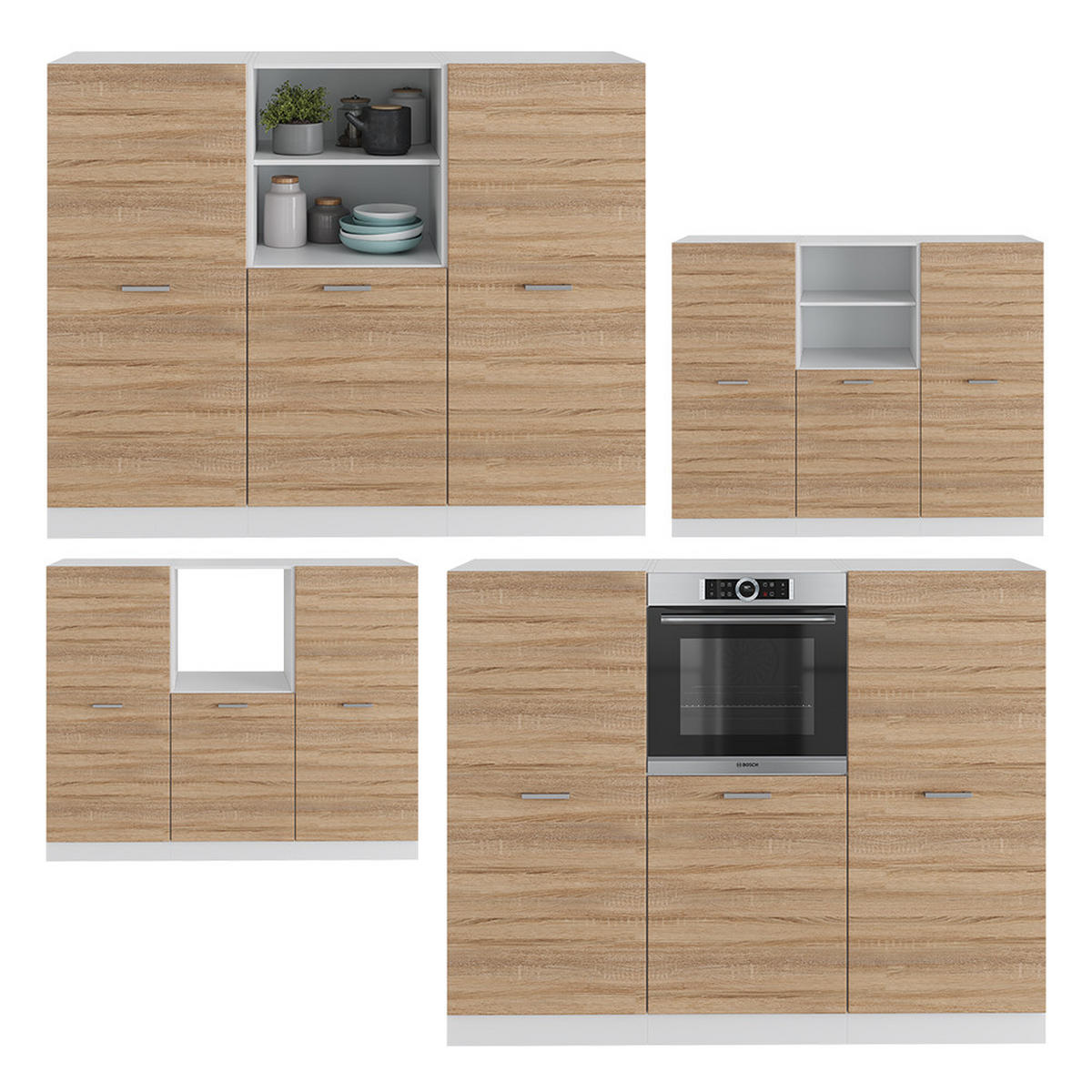 KÜCHENBLOCK R-Line Sonoma/Weiß 180 cm ohne AP - Weiß/Sonoma Eiche, Holzwerkstoff (180/81.6/46cm) - Vicco