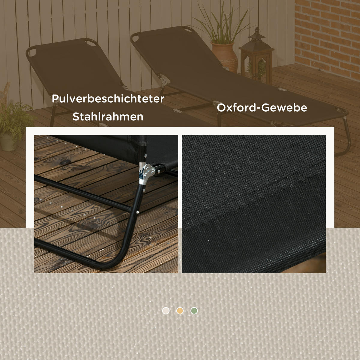 SONNENLIEGE 2er Set klappbar mit höhenverstellbarer Rückenlehne - Schwarz, Textil/Metall (188/28/56cm) - Outsunny