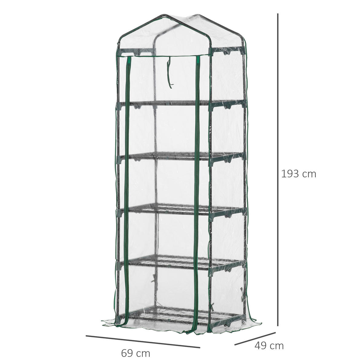 FOLIENGEWÄCHSHAUS, Transparent+Grün, Stahl, PVC-Kunststoff - Grün, Metall (49/193/69cm) - Outsunny