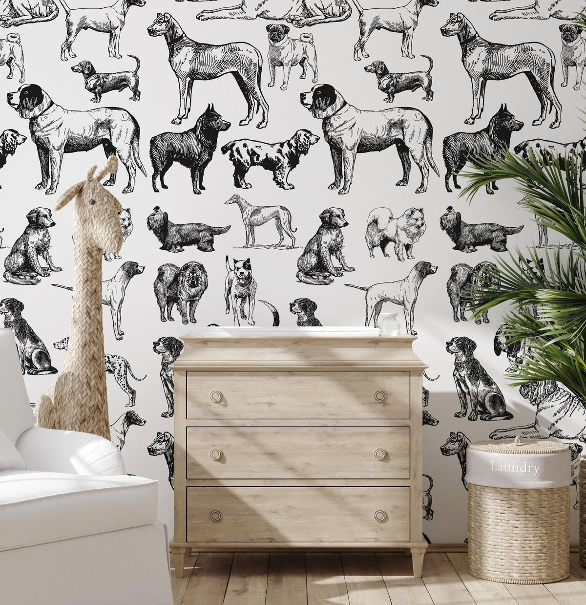 TAPETE Hunde aus echtem Papier, 200x280cm, 8 Bögen - Weiß, Papier (200/280cm) - WALLPAPERS4BEGINNERS