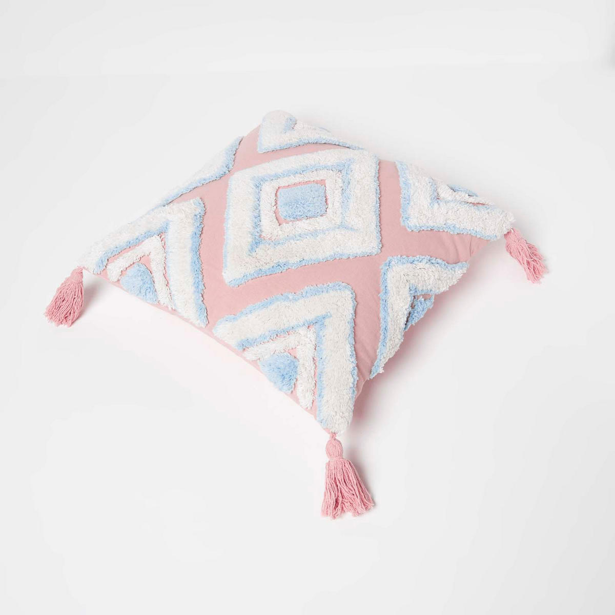 DEKOKISSEN Tufted blau-rosa 45/45 cm Boho-Style mit Quasten - Blau, Textil (45/45cm) - Homescapes