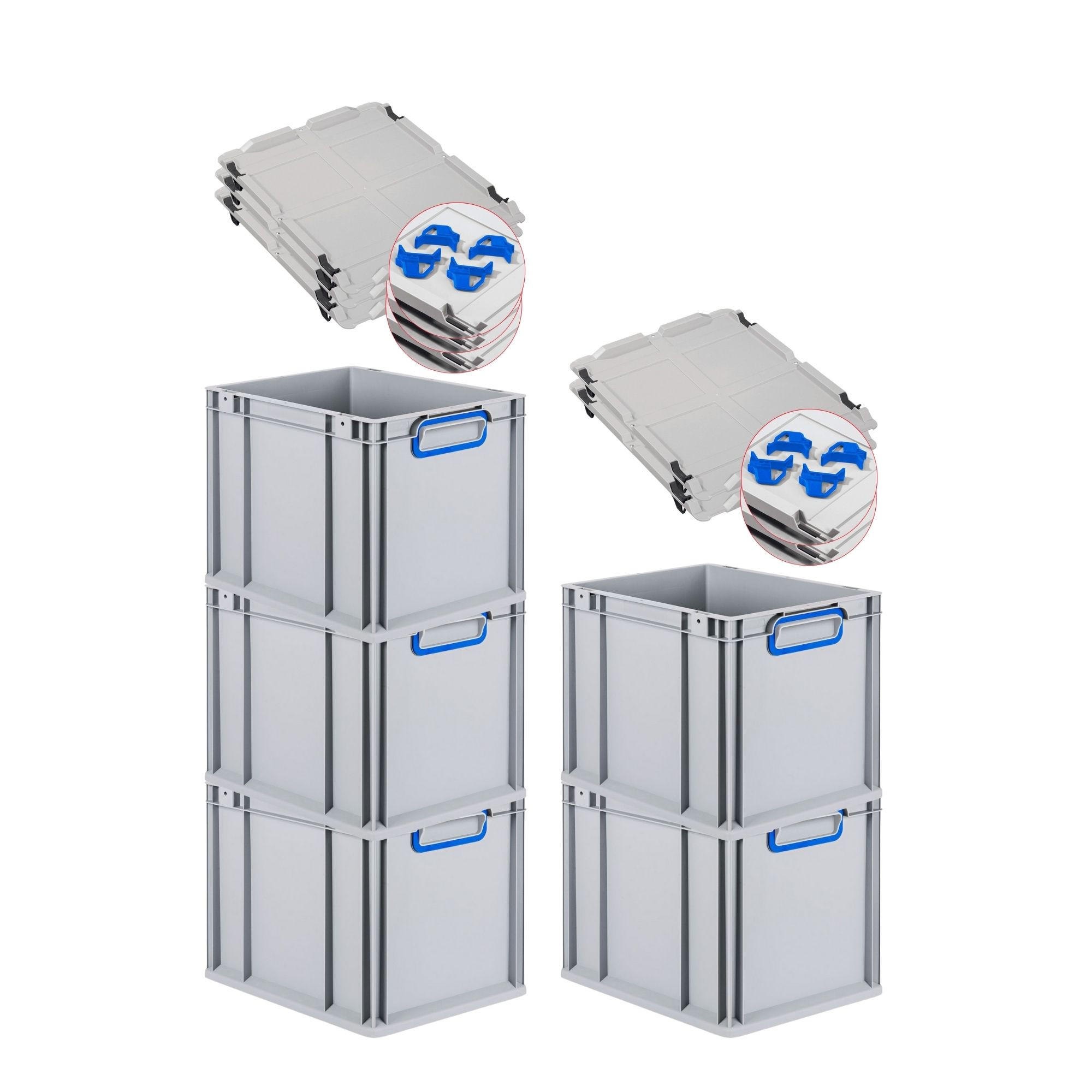 EUROBOX 5x Nextgen Color Mit Auflagedeckel 32x30x40cm Griffe Blau Geschlossen - Blau, Kunststoff (30/32/40cm) - PROREGAL