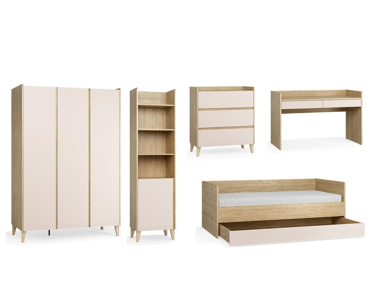 QMM TraumMöbel Jugendzimmer Eiche, Beige 90x92x48 cm
