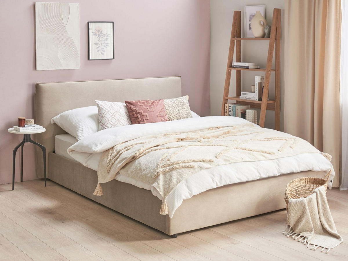 POLSTERBETT 160/200cm Taupe Lavaur - Taupe, Textil (160/200cm) - Beliani