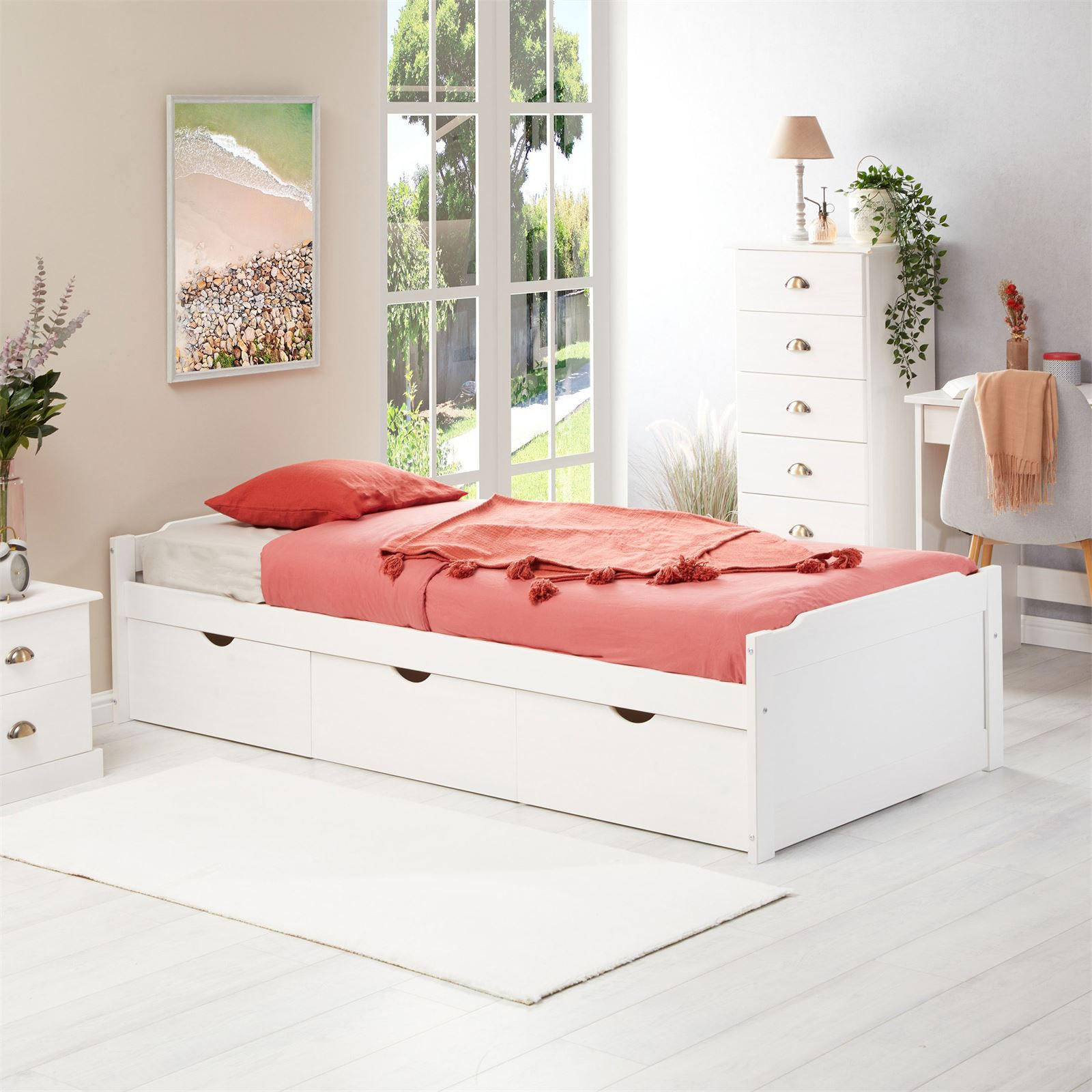 BETT MIT STAURAUM MIA 90X190 CM - Weiß, Holz (98/49/195cm) - IDIMEX