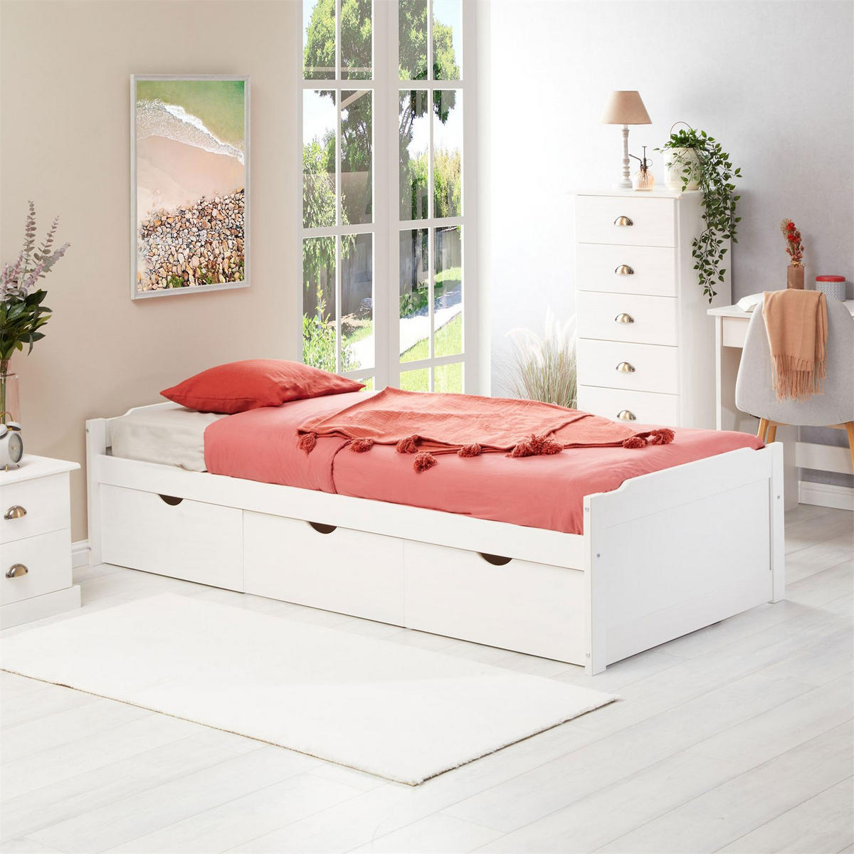BETT MIT STAURAUM MIA 90X190 CM - Weiß, Holz (98/49/195cm) - IDIMEX