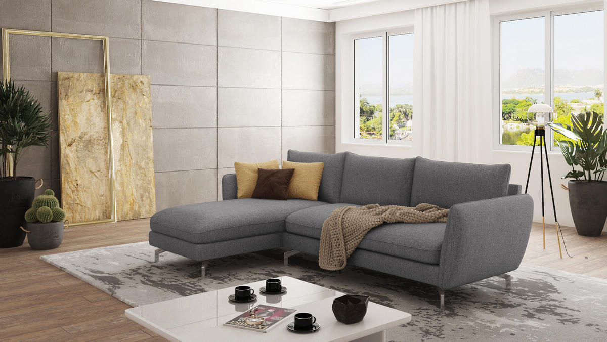 ECKSOFA Elou Grau Microfaser - Chromfarben/Grau, Holz/Textil (261/167cm) - S-Style Möbel