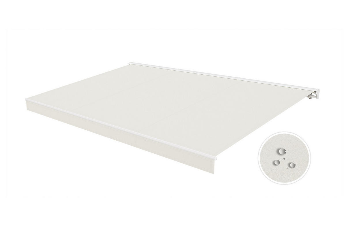 HALBKASSETTENMARKISE Fazzio Struktur weiß - leinwand Beige 4x3m motorisierte - Premium-Leinwand 320g/m² - Beige, Metall (394/218/300cm) - Cazeboo