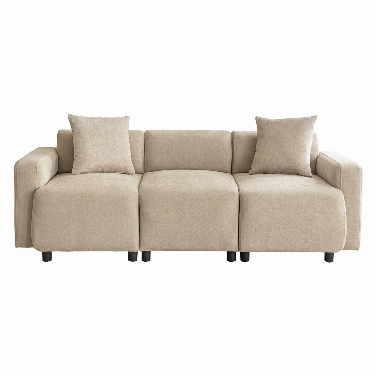 SOFA 3-Sitzer Modern mit Dekokissen Polster Beige - Beige, Holz (76.5/43/61cm) - FLIEKS