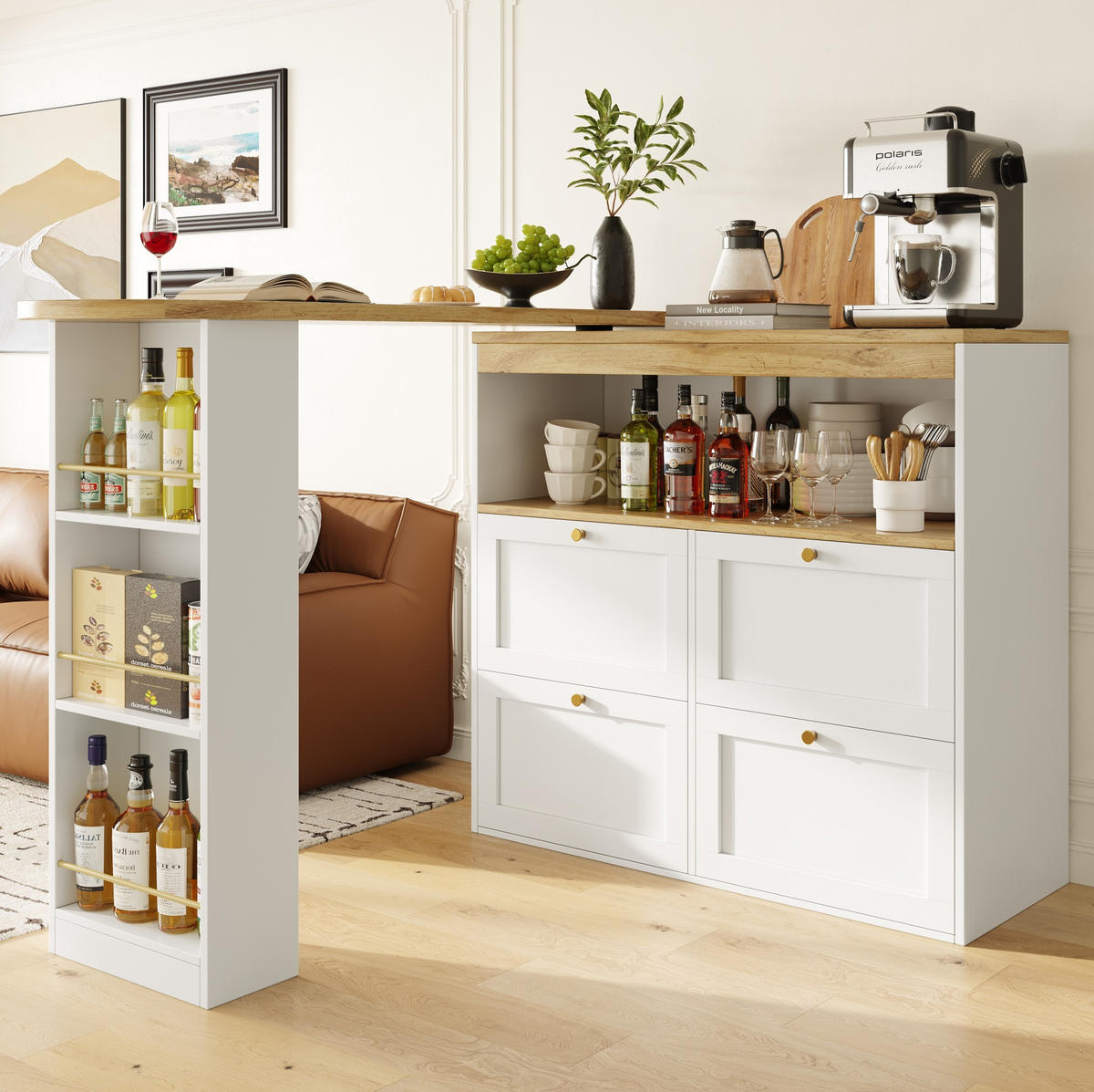 SCHRANK mit 4 Schubladen und Drehregal 105 x 39 x 102 cm Weiß - Weiß, Holz (39/104/204cm) - Beauniv