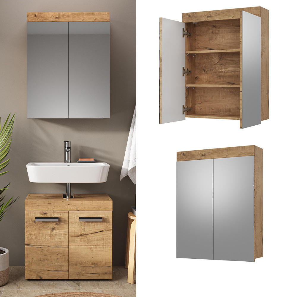 BADSPIEGELSCHRANK Luna Eiche Wotan 60 x 77 cm - Eiche Wotan, Holzwerkstoff (60/77/17cm) - Vicco