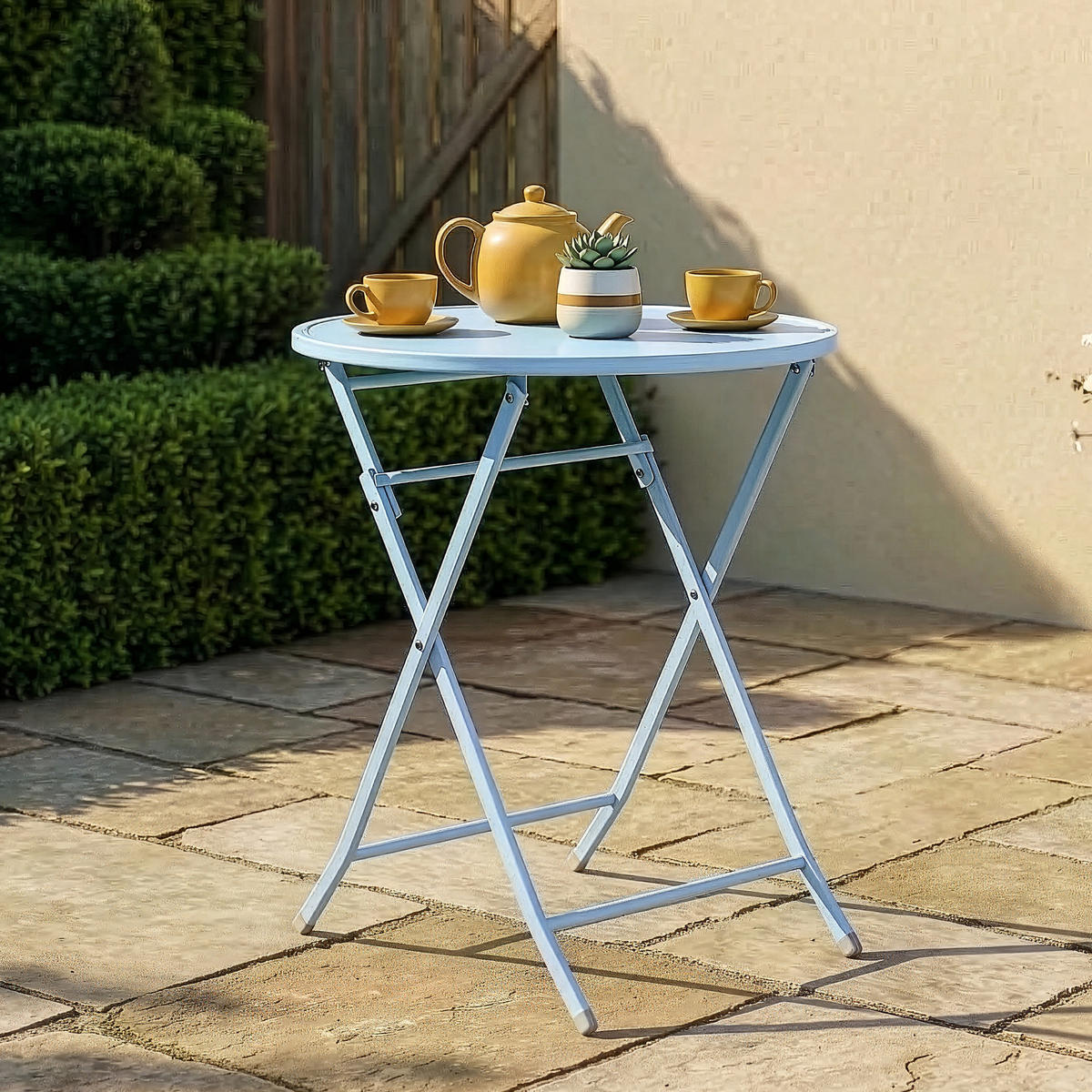 GARTENKLAPPTISCH Sande - Hellblau, Metall (62/62/71cm) - [en.casa]