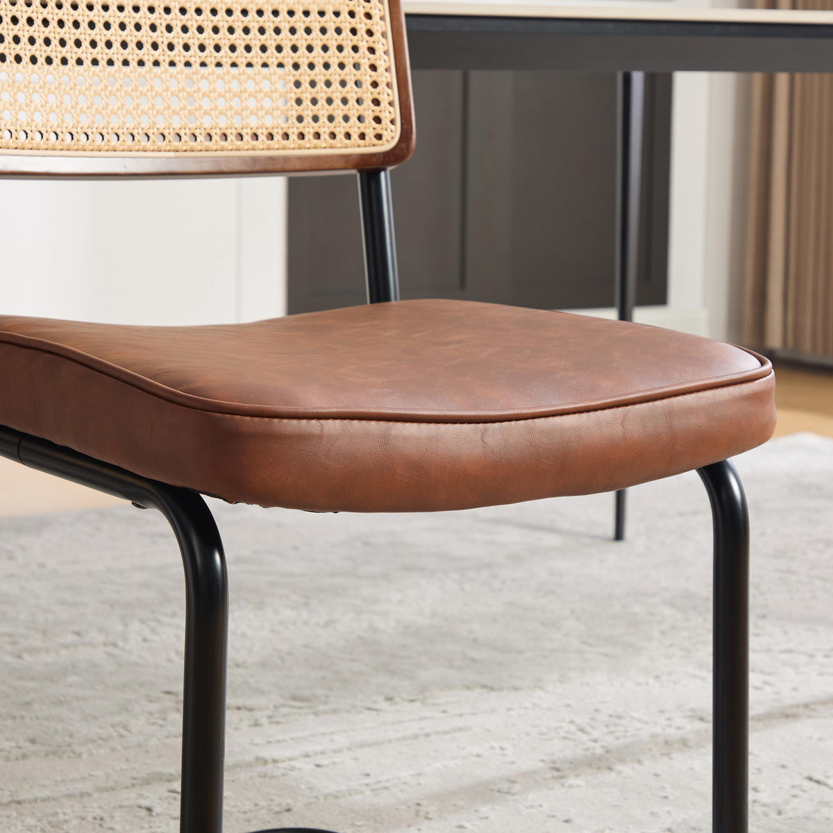 SCHWINGSTUHL DE-36881 2er-Set mit Rattan-Rückenlehne und PU-Leder-Sitz Braun - Braun, Metall (58/86/46cm) - ComfortXL