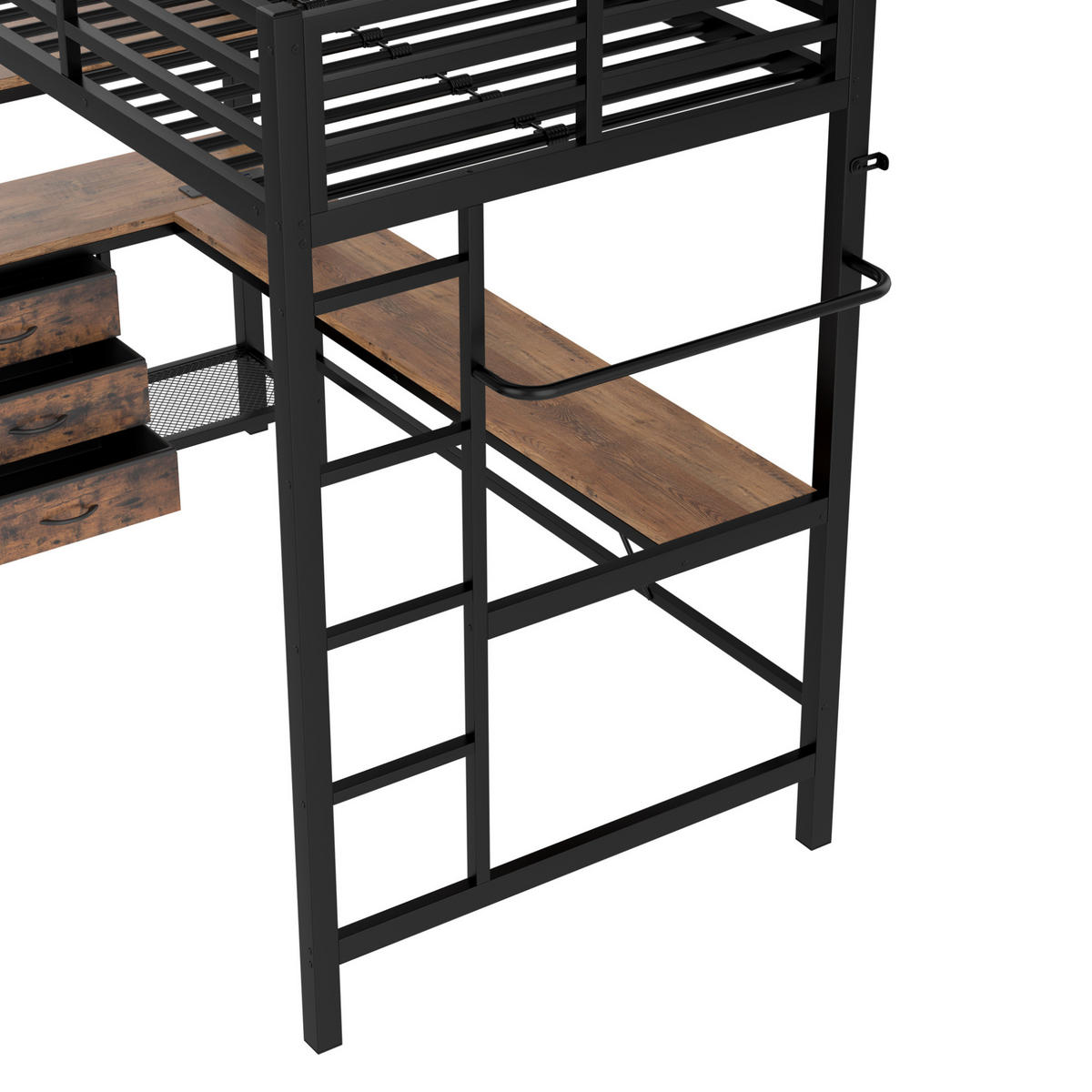HOCHBETT 90/200 cm Schwarz mit LED und Schreibtisch ohne Matratze - Schwarz, Metall (90/200cm) - MIVRAY