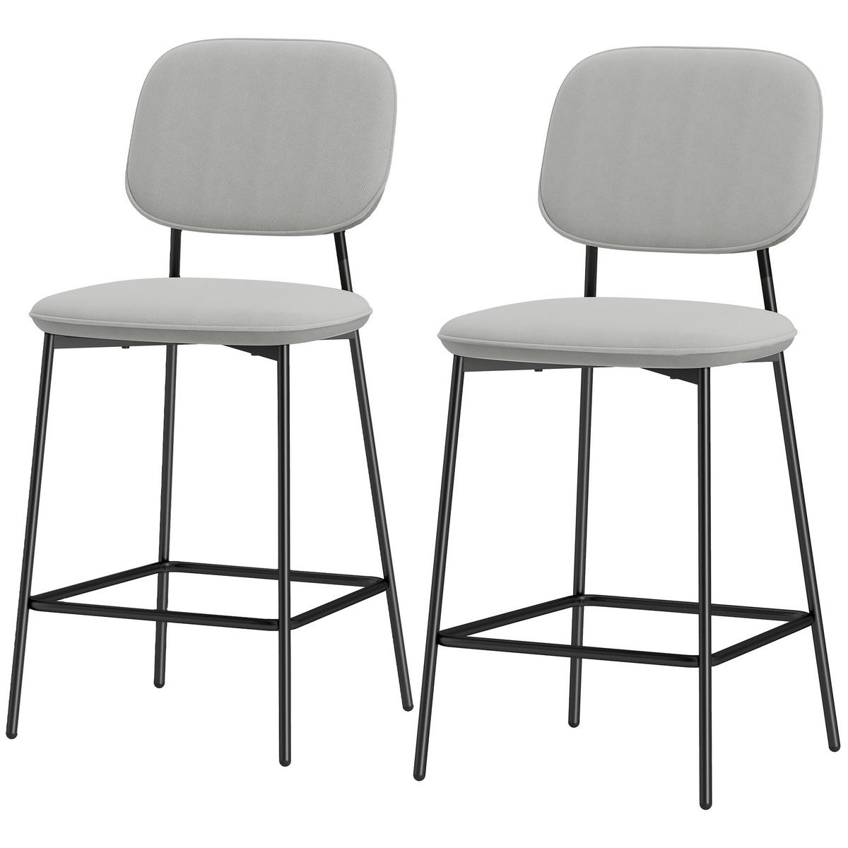 BARHOCKER 2er-Set DE-08032 Samt-Bezug mit Fußstütze Hellgrau - Hellgrau, Metall (45/102/49cm) - ComfortXL