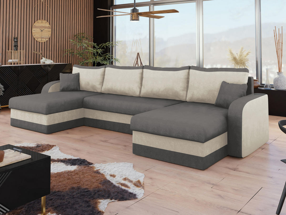 ECKSOFA Kris U - Hellgrau/Schwarz, Holz/Kunststoff (304/80/140cm) - MIRJAN24