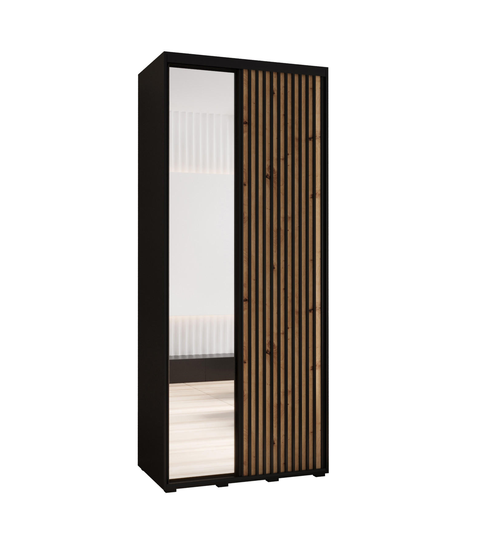 Abiks Möbel SCHWEBETÜRENSCHRANK Schwarz, Eiche Artisan, Schwarz 120cm × 60cm × 235cm
