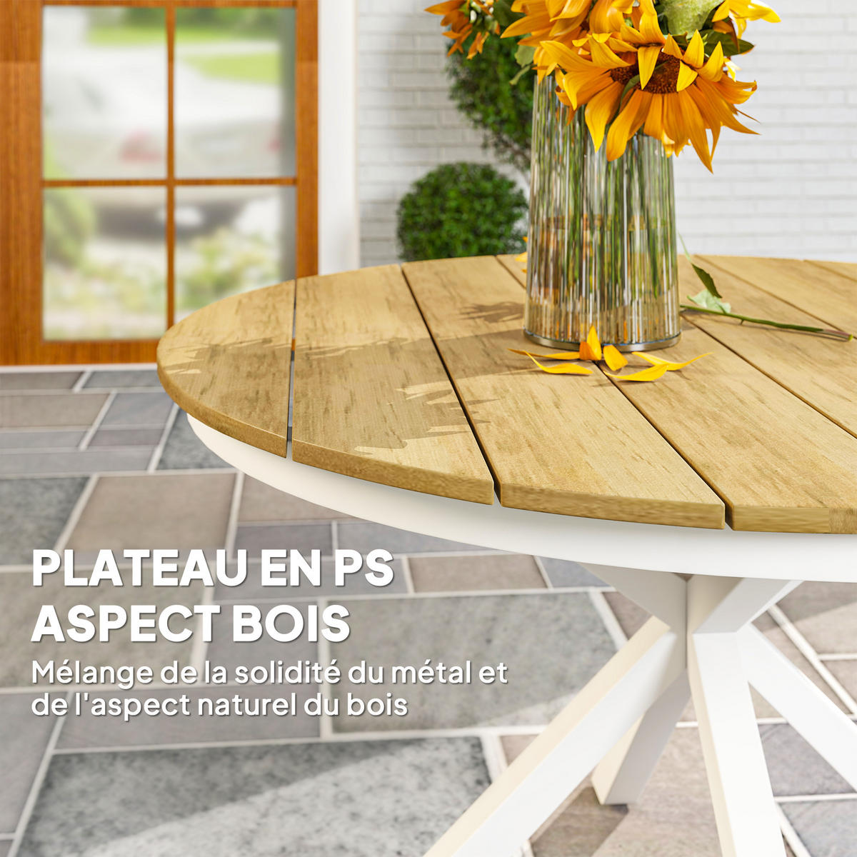 GARTENTISCH DE-14143 rund Ø118 cm, mit Lattenrost Teak - Teakfarben, Metall (118/118/74cm) - ComfortXL