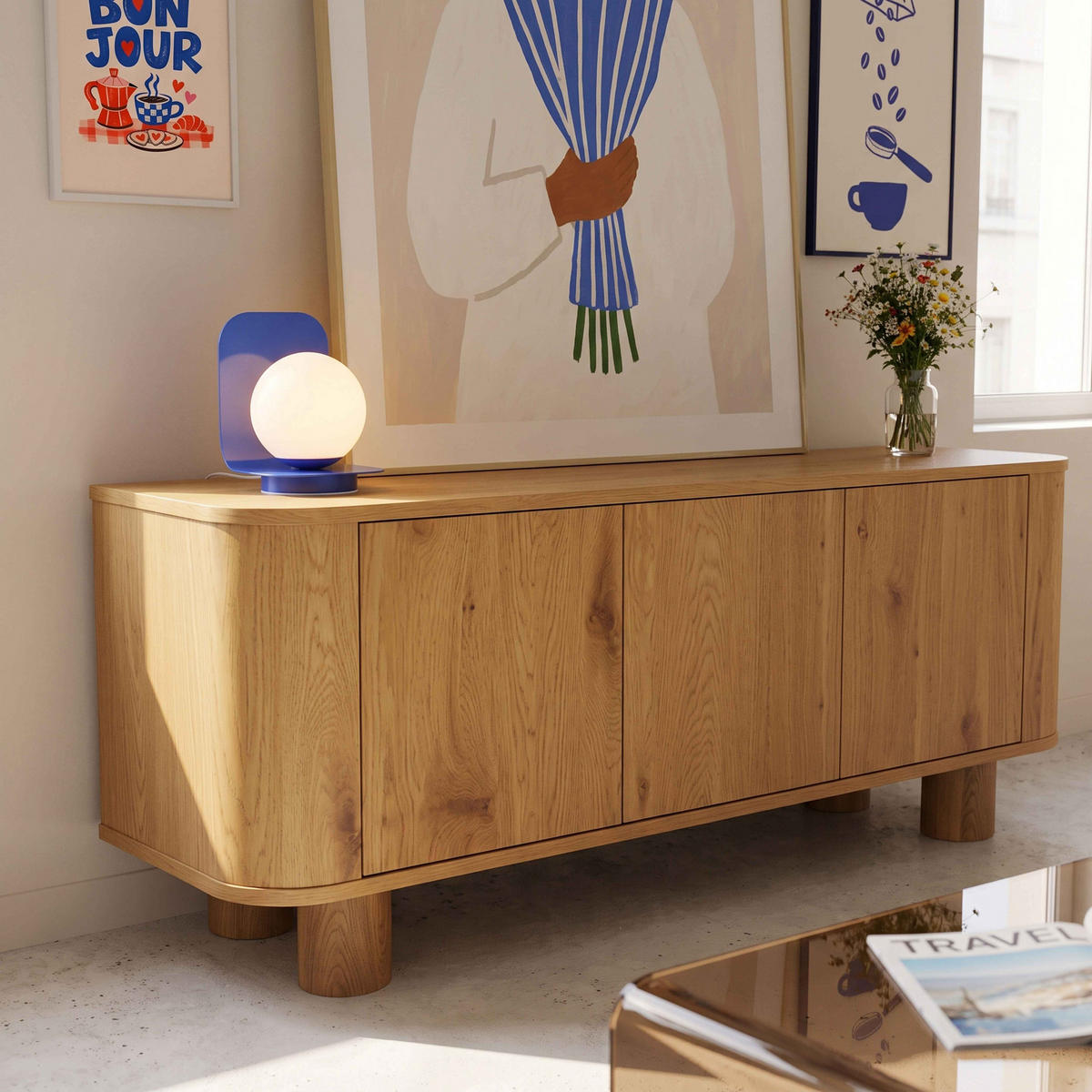 TV-SCHRANK 120 cm, helles Holz - Beige, Holz (120/50/40cm) - Oviala