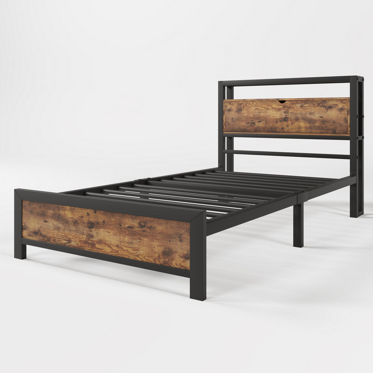 METALLBETT 90/200 cm in Natur mit Regal und Stauraum - Braun, Holzwerkstoff/Metall (90/200cm) - WISHDOR
