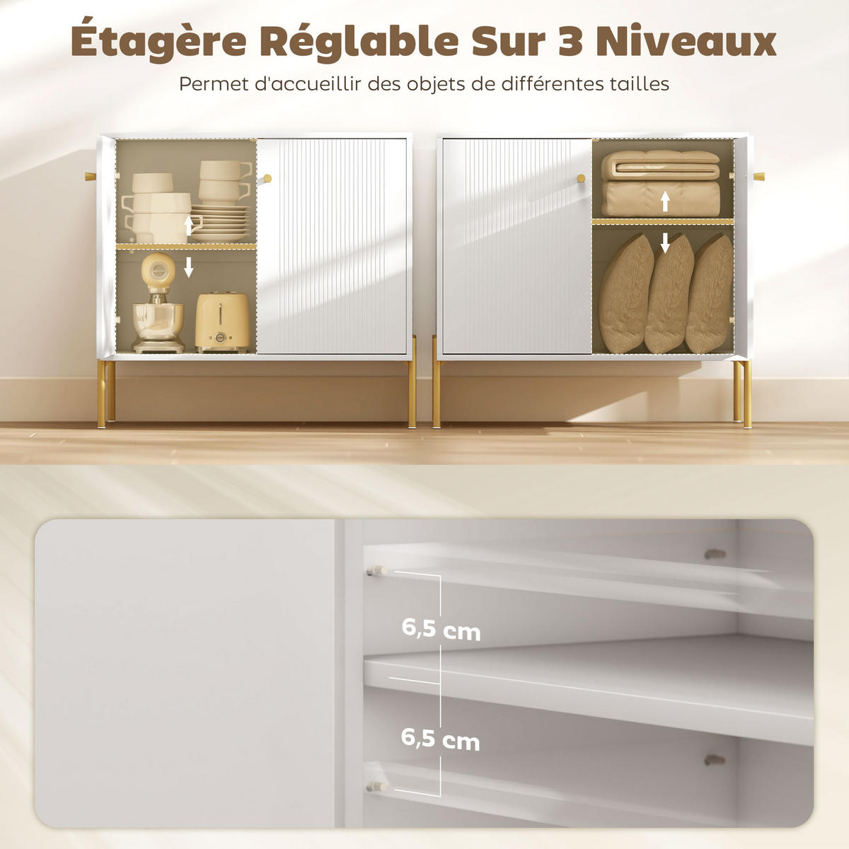 SIDEBOARD DE-11242 1 gerillte Doppeltür Weiß - Weiß, Holzwerkstoff (80/76/39.1cm) - ComfortXL
