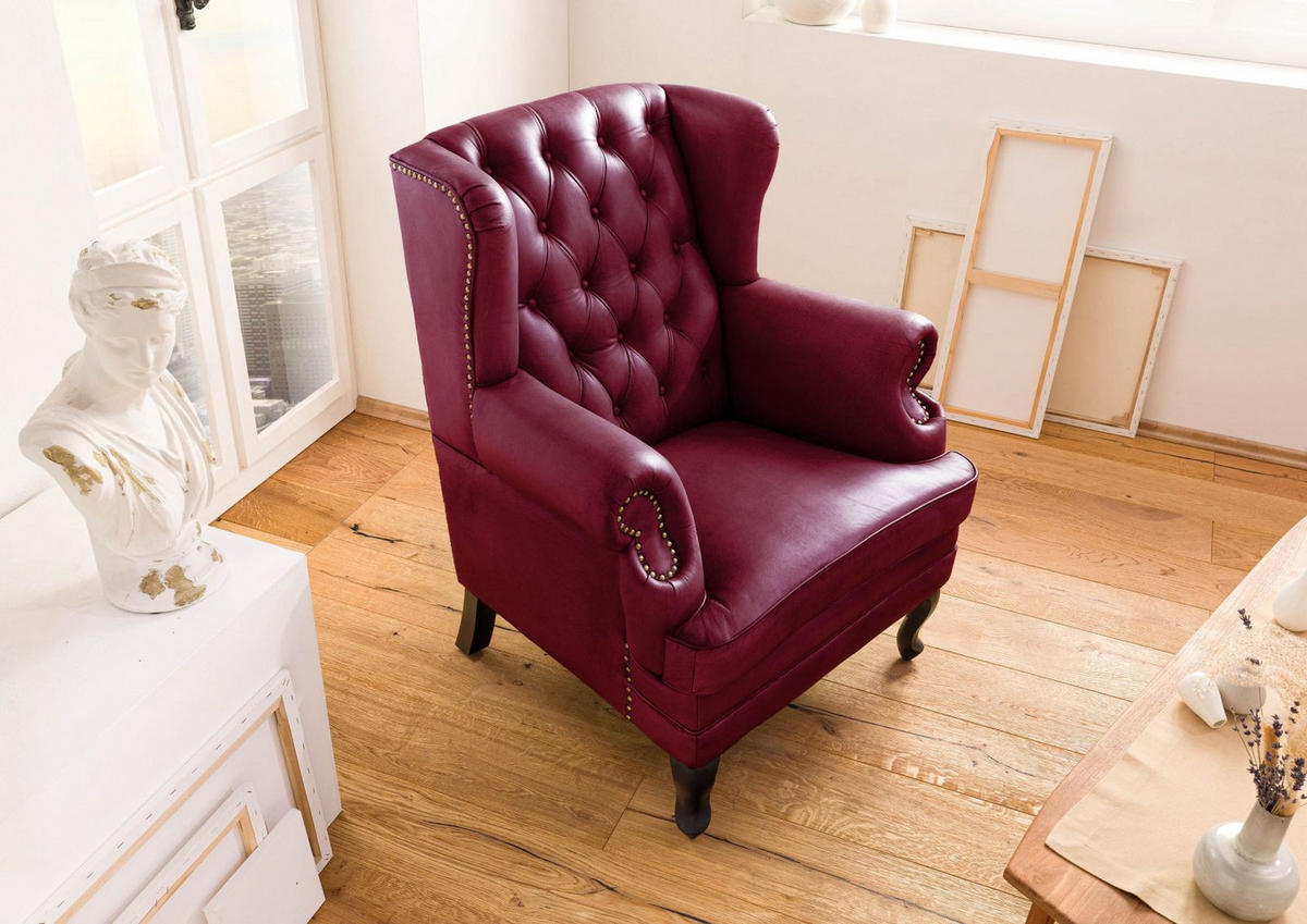 OHRENSESSEL Echtleder 88x81x105 rot CHESTERFIELD #401 - Rot, Leder (88/105/81cm) - Massivmoebel24