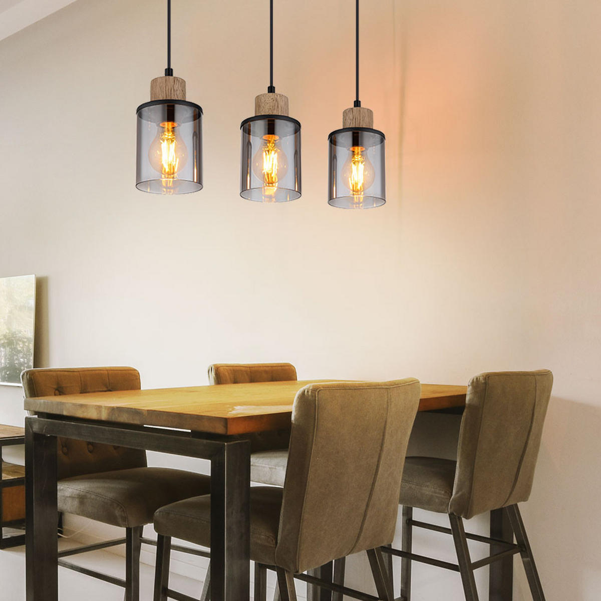 HÄNGELEUCHTE REID Holz Braun Grau - Grau, Holz (55/10/120cm) - Globo Lighting