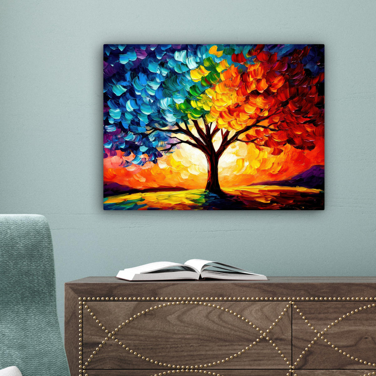 LEINWANDBILD - Baum - Kunst - Natur - Sonnenuntergang - 40x30 - Wanddeko - Multicolor, Textil (40/30cm) - MuchoWow