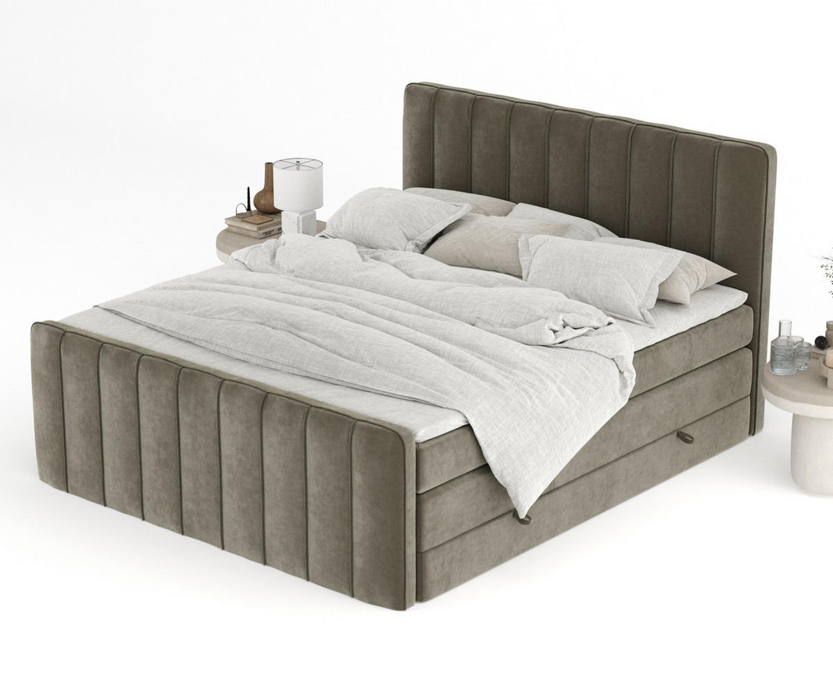 BOXSPRINGBETT Novara Taupe 180/200 cm - Taupe/Schwarz, Holz/Holzwerkstoff (180/200cm) - Maison de Reve