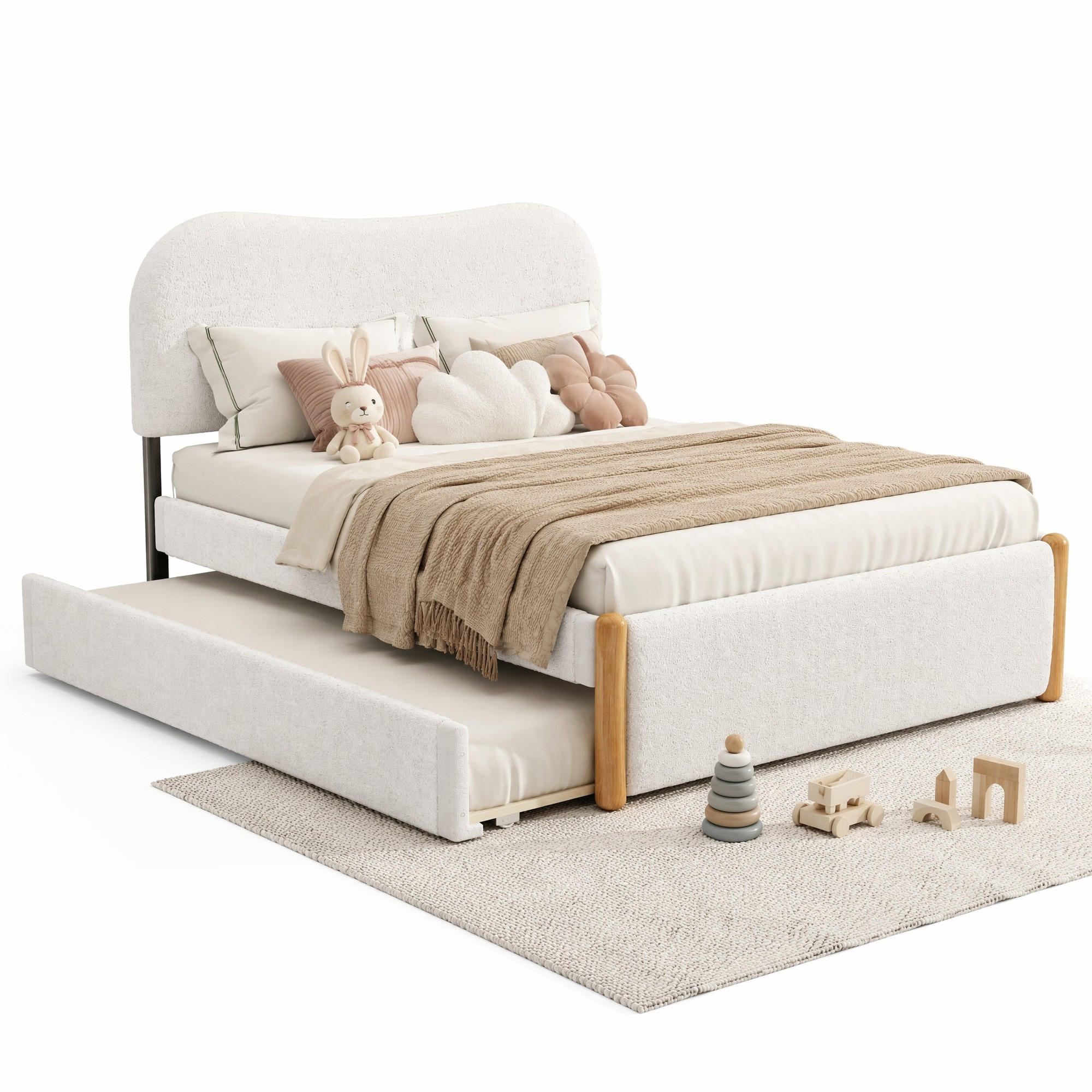 BETT mit ausziehbarem Rollbett 140x200 cm Weiß - Weiß, Holzwerkstoff (140/200cm) - Meubliv