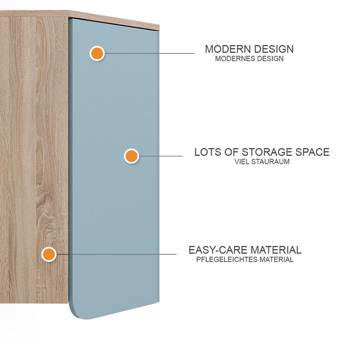 BADSCHRANK Karen Blau-Grau 42.4 x 75 cm mit Tür und offenen Fächern - Dunkelblau/Sonoma Eiche, Holzwerkstoff (42.4/75/42.4cm) - Vicco
