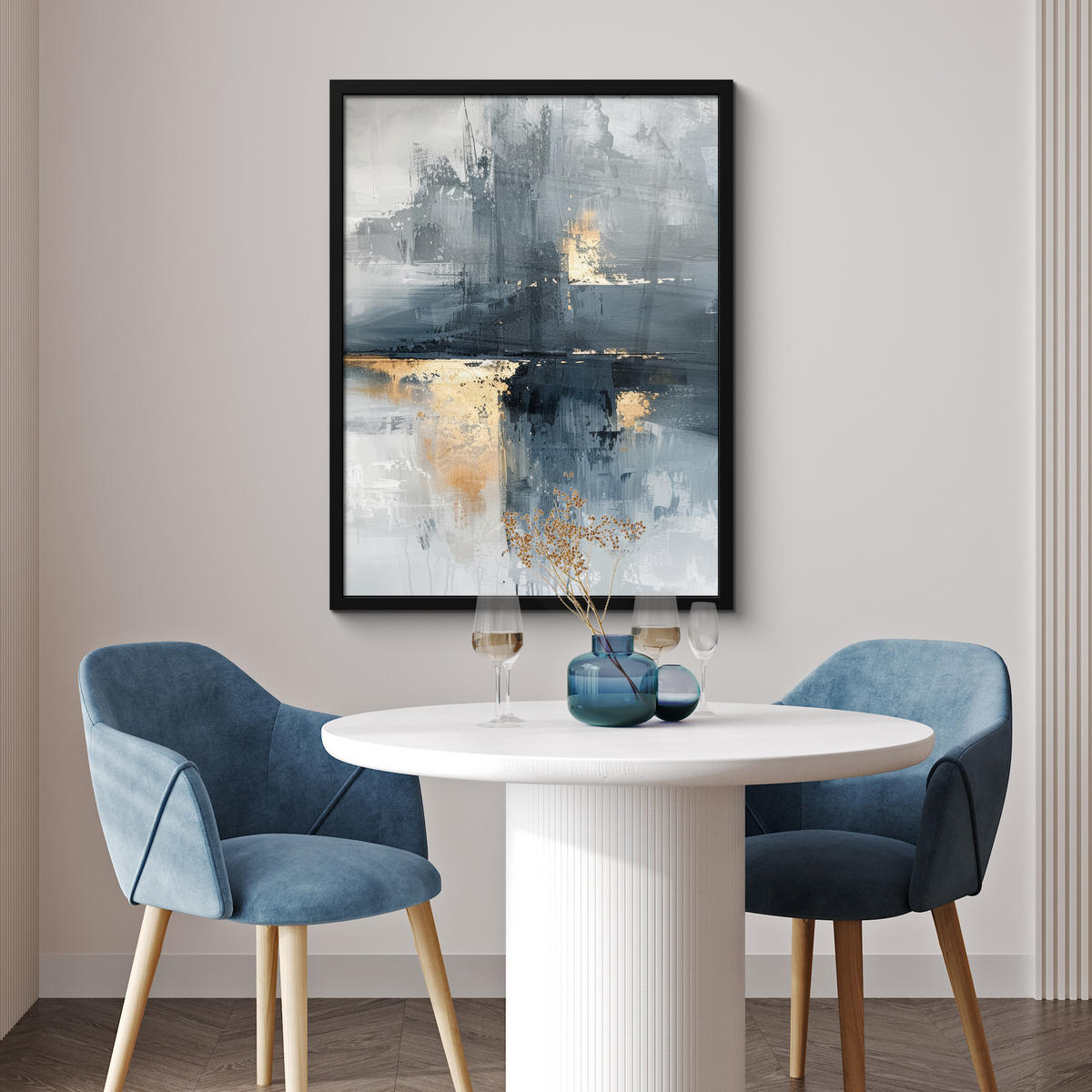 GERAHMTES BILD Kunst - Grau - Gold - Abstrakt 60x80 cm - Dunkelgrau, Papier (60/80cm) - MuchoWow