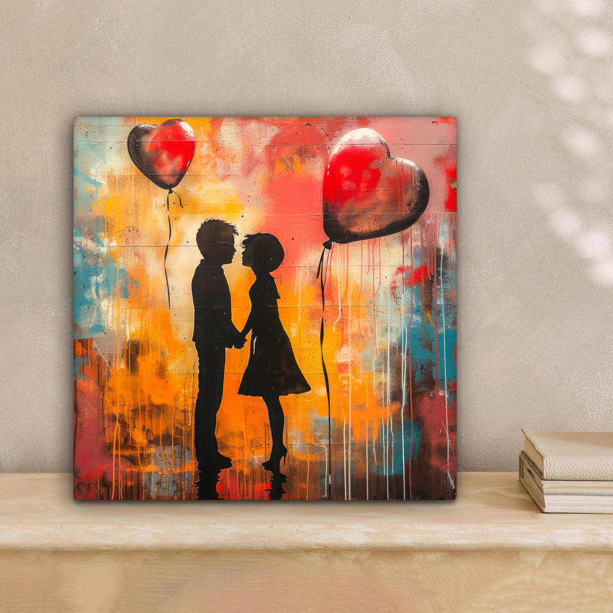 LEINWANDBILD Straßenkunst - Liebe - Graffiti - Kunst - Banksy 20x20 cm - Orange, Textil (20/20cm) - MuchoWow