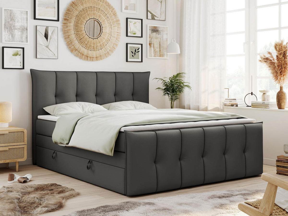 BOXSPRINGBETT PREMIUM 11 KING 140/200 Dunkelgrau Kunstleder - H4 - Dunkelgrau, Holz/Textil (140/200cm) - MKS