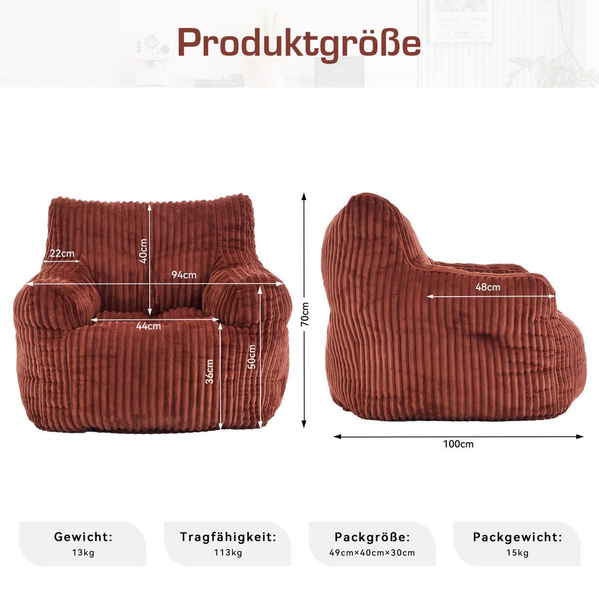 SOFA,ROT Cordbezug, Polstersessel Relaxsessel für Wohnzimmer Schlafzimmer - Rot, Textil (100/70/94cm) - PARAFTA HOME