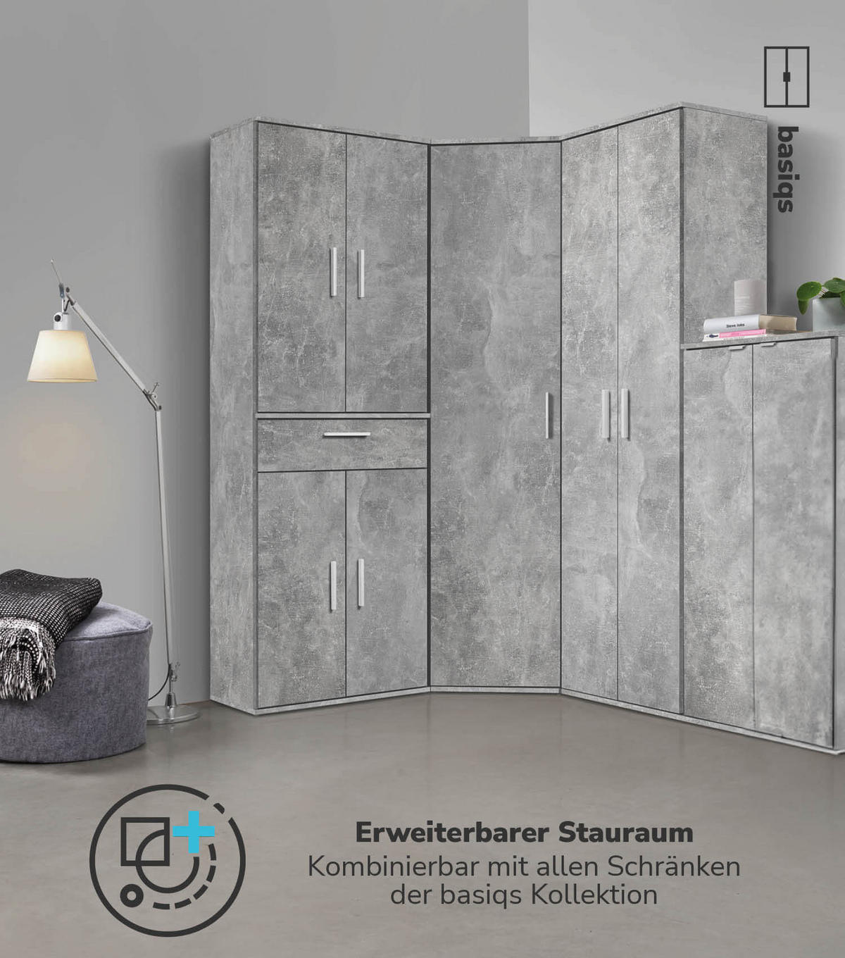 BESENSCHRANK Der Lange - Hellgrau/Weiß, Holzwerkstoff (60/180/34cm) - Mokebo