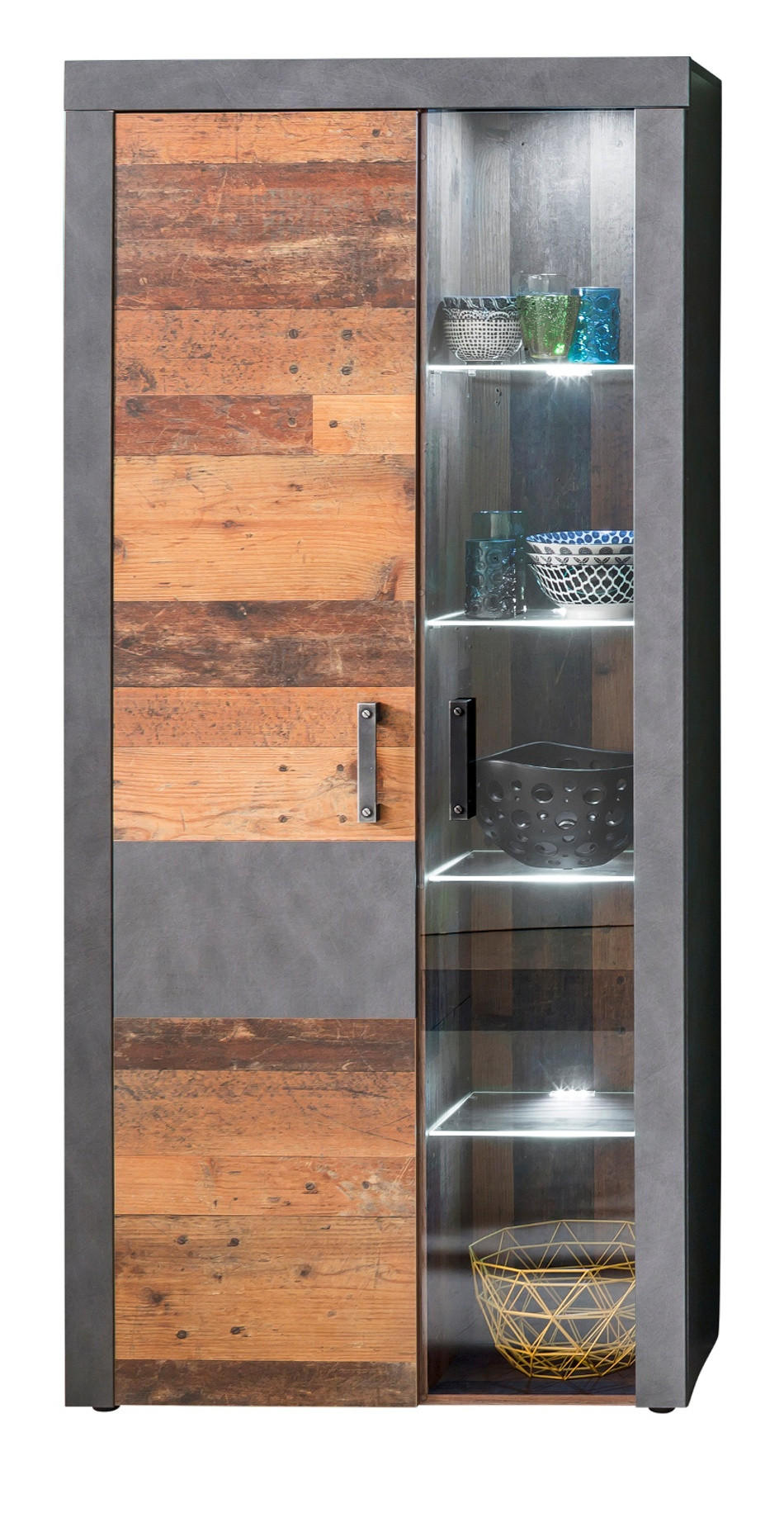 Top.Furn Vitrine Braun, Grau 87x189x34 cm