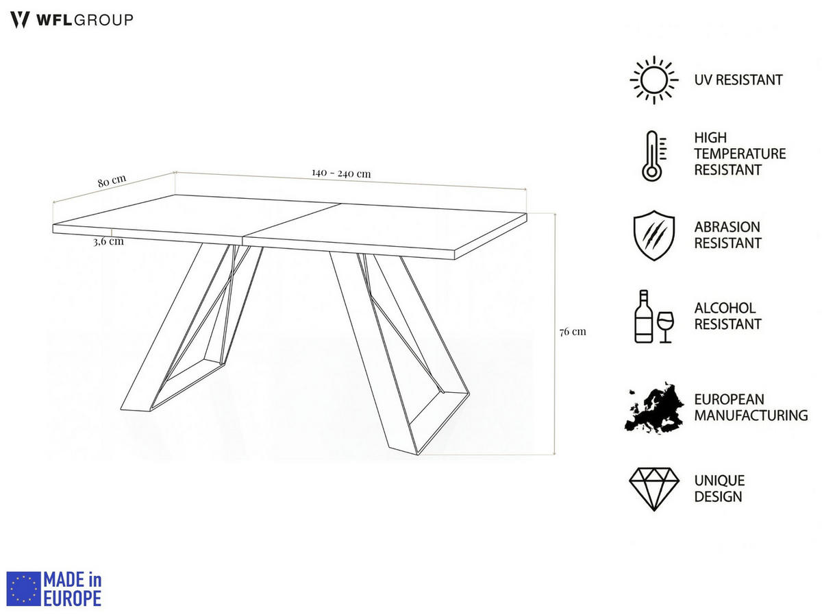 ESSTISCH Colter Weiß rechteckig ausziehbar, Lancelot Eiche 140-240/80/76 cm - Eichefarben/Braun, Holzwerkstoff/Metall (80/240/76cm) - WFL GROUP