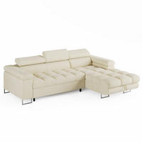 ECKSOFA CLOUD Rechts Creme L-Form Velours-Stoff mit Schlaffunktion und Bettkasten - Chromfarben/Creme, Holz/Metall (175/235cm) - Barchello