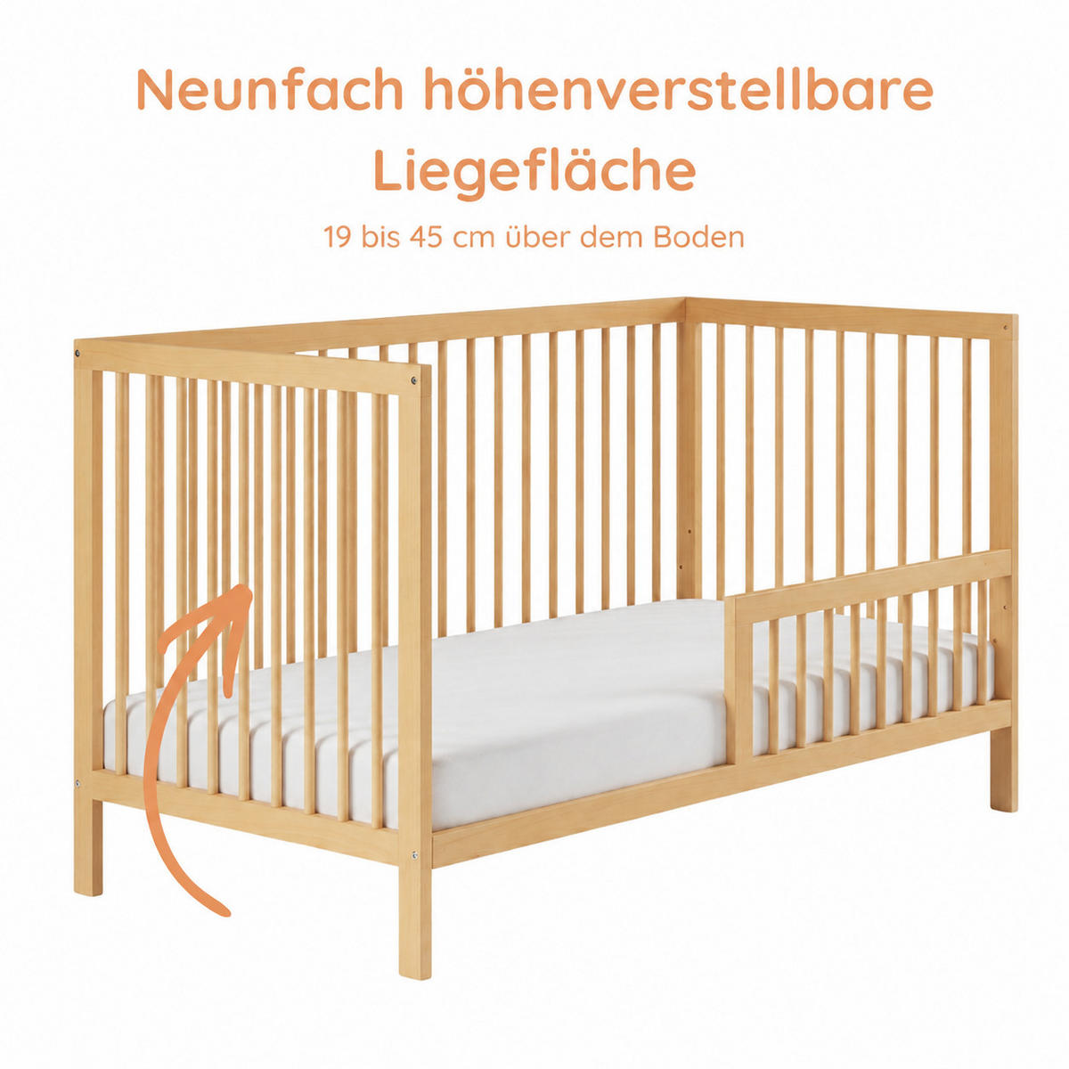 BABYPOSTÝLKA s poloviční boční zábranou 60x120 cm v přírodní barvě - přírodní, dřevo (60/120cm) - Kids Collective